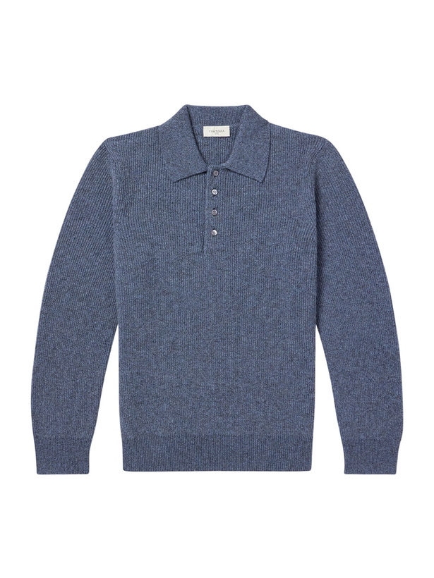 Photo: PIACENZA 1733 - Ribbed Cashmere Polo Shirt - Blue