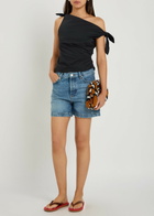 Staud Bellaria Ruched Stretch-cotton top Black