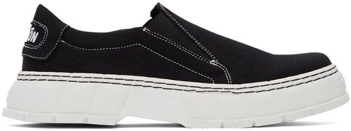 Photo: Virón SSENSE Exclusive Black Recycled Canvas 1984 Slip-On Sneakers
