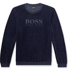 Hugo Boss - Logo-Embroidered Cotton-Blend Velour Sweatshirt - Blue
