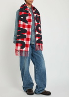 JW Anderson Logo Checked Wool-blend Scarf - Red - One Size