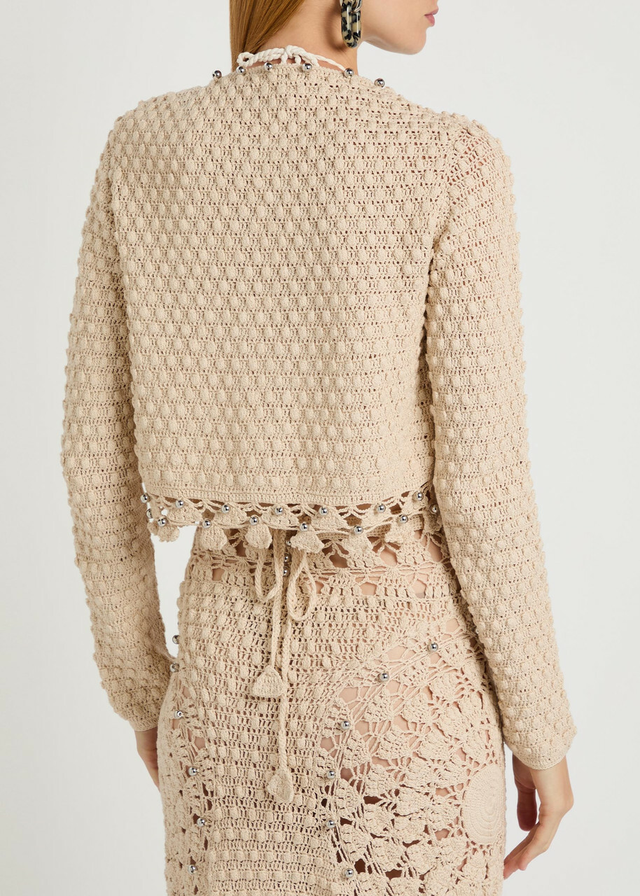 Rabanne Bead-embellished Crochet Cotton Cardigan Ecru