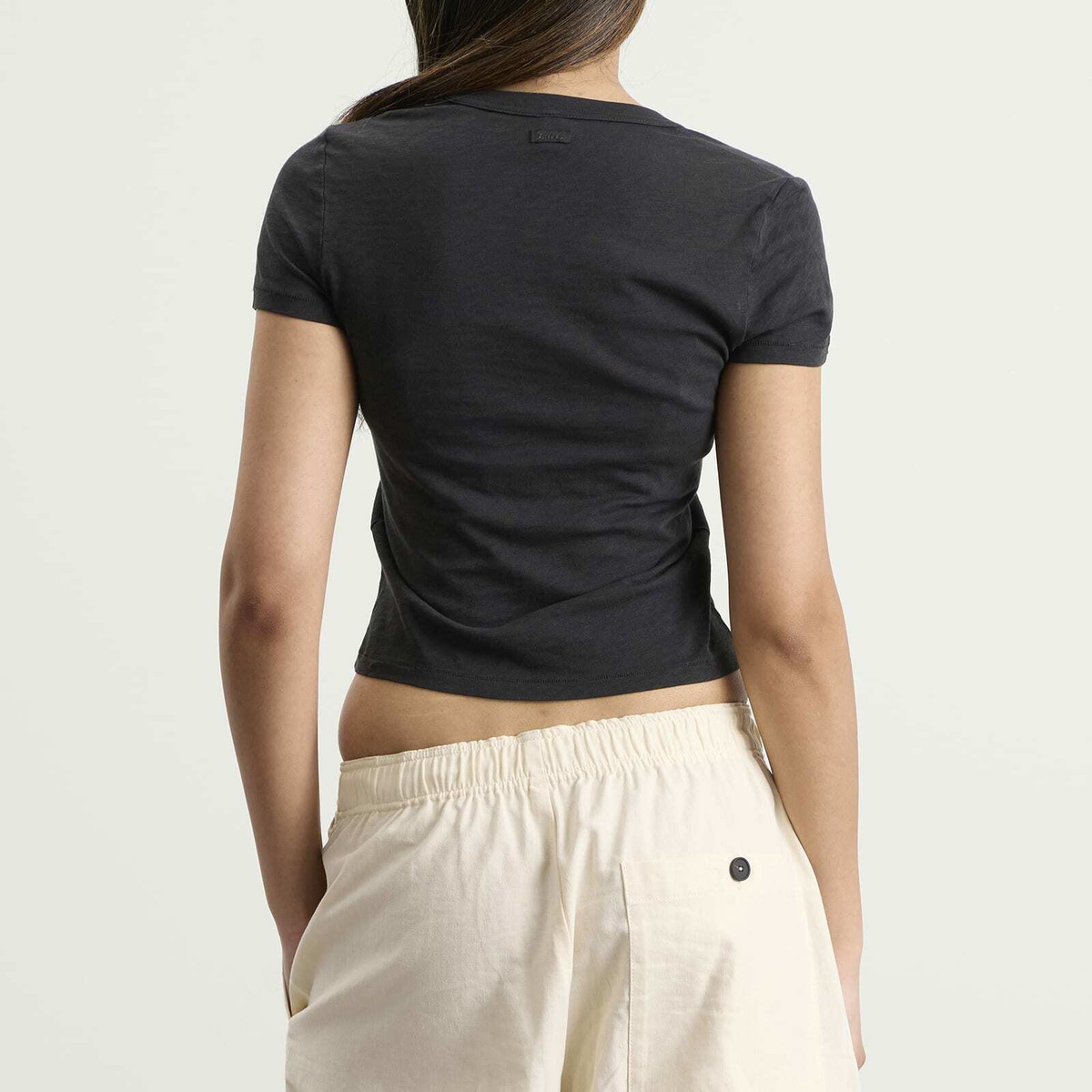 SKIMS Women's Worn In Jersey Baby V Neck T-Shirt in Washed Onyx