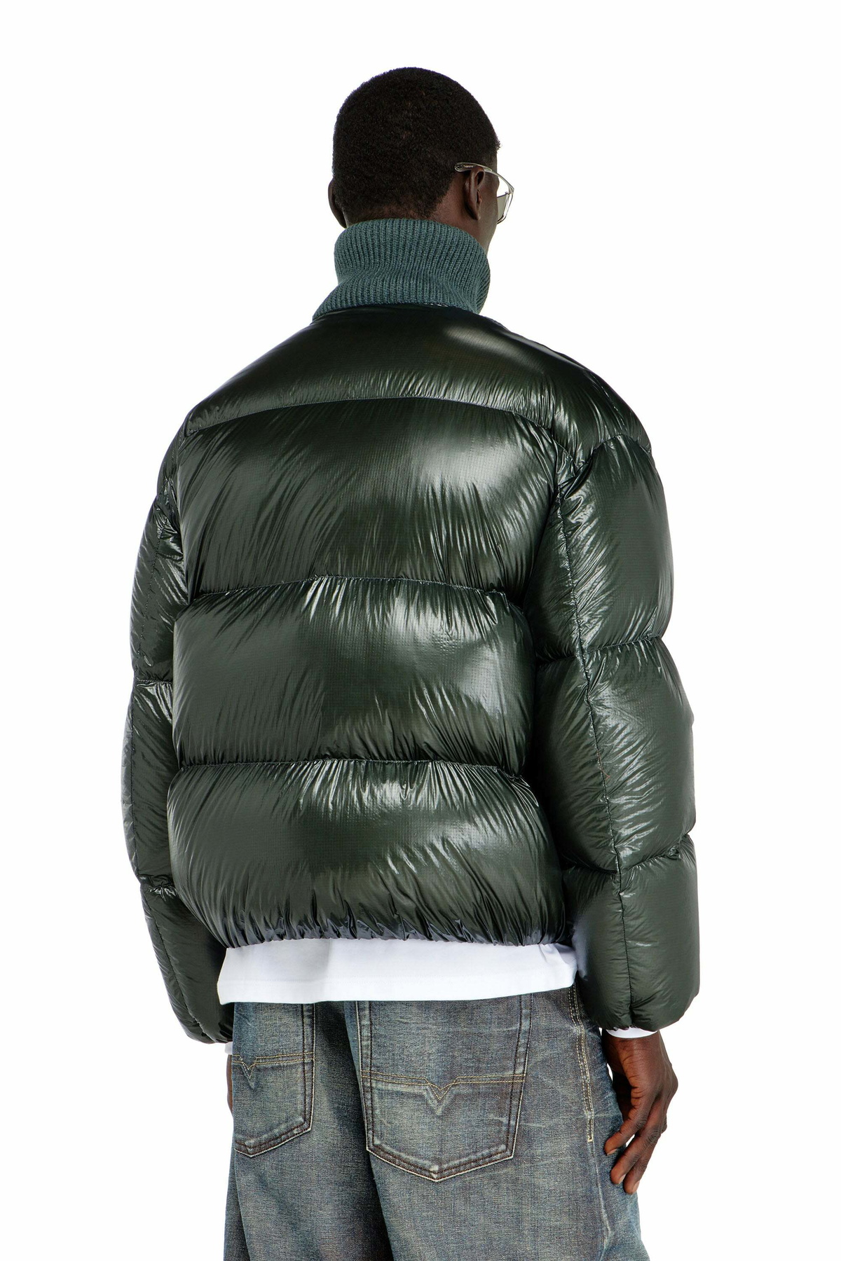 Diesel Down puffer jacket in ripstop with ribbed collar - Winter Jackets Mens in Green
