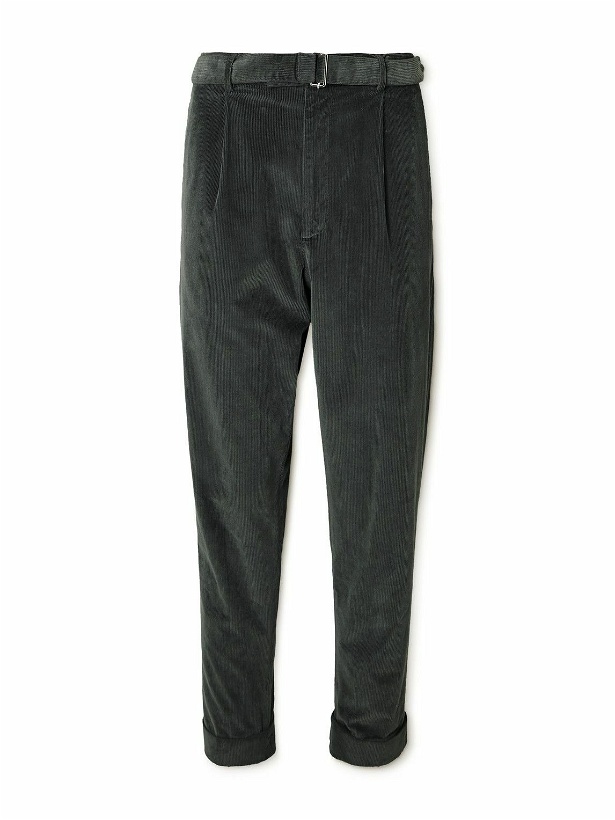 Photo: Officine Générale - Hugo Tapered Belted Cotton-Blend Corduroy Trousers - Gray
