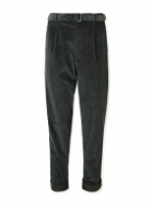 Officine Générale - Hugo Tapered Belted Cotton-Blend Corduroy Trousers - Gray