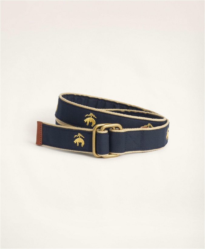 Photo: Brooks Brothers Men's Embroidered Leather Tab D-Ring Belt | Navy