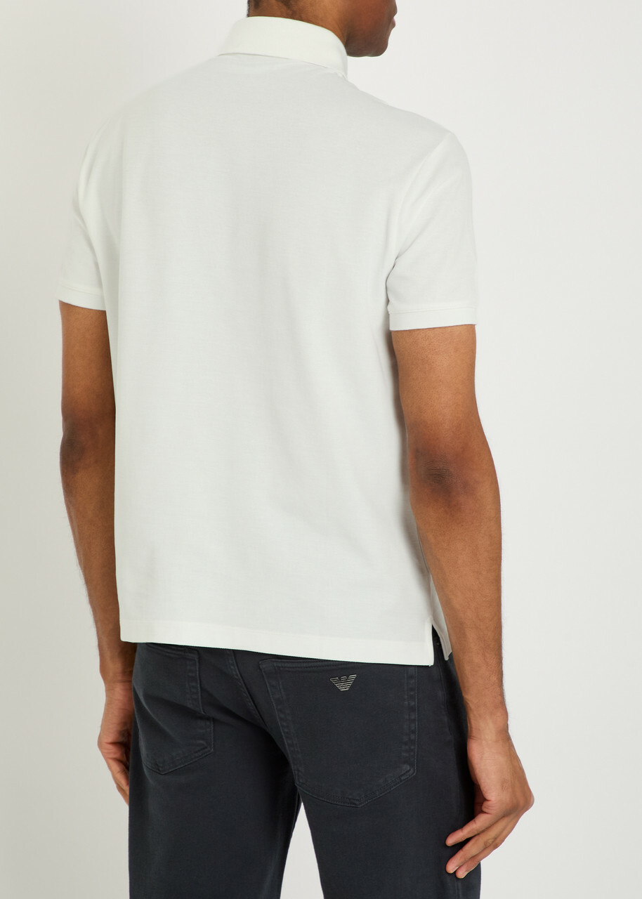 Emporio Armani Logo-embroidered Piqué Cotton Polo Shirt White