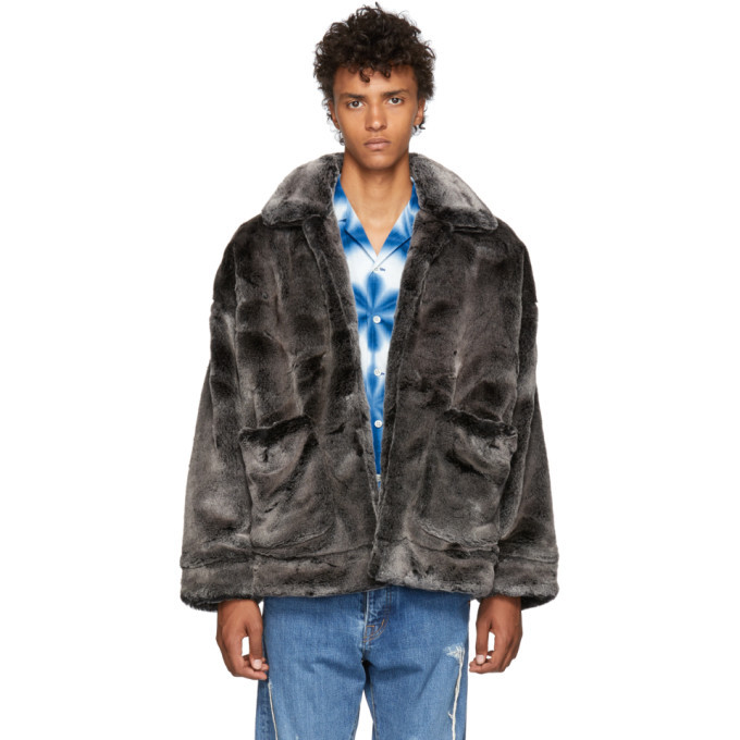 Doublet Grey Hand-Painted Faux-Fur Husky Jacket