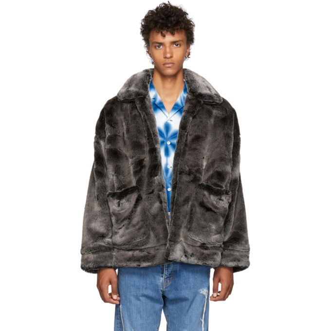 Photo: Doublet Grey Hand-Painted Faux-Fur Husky Jacket