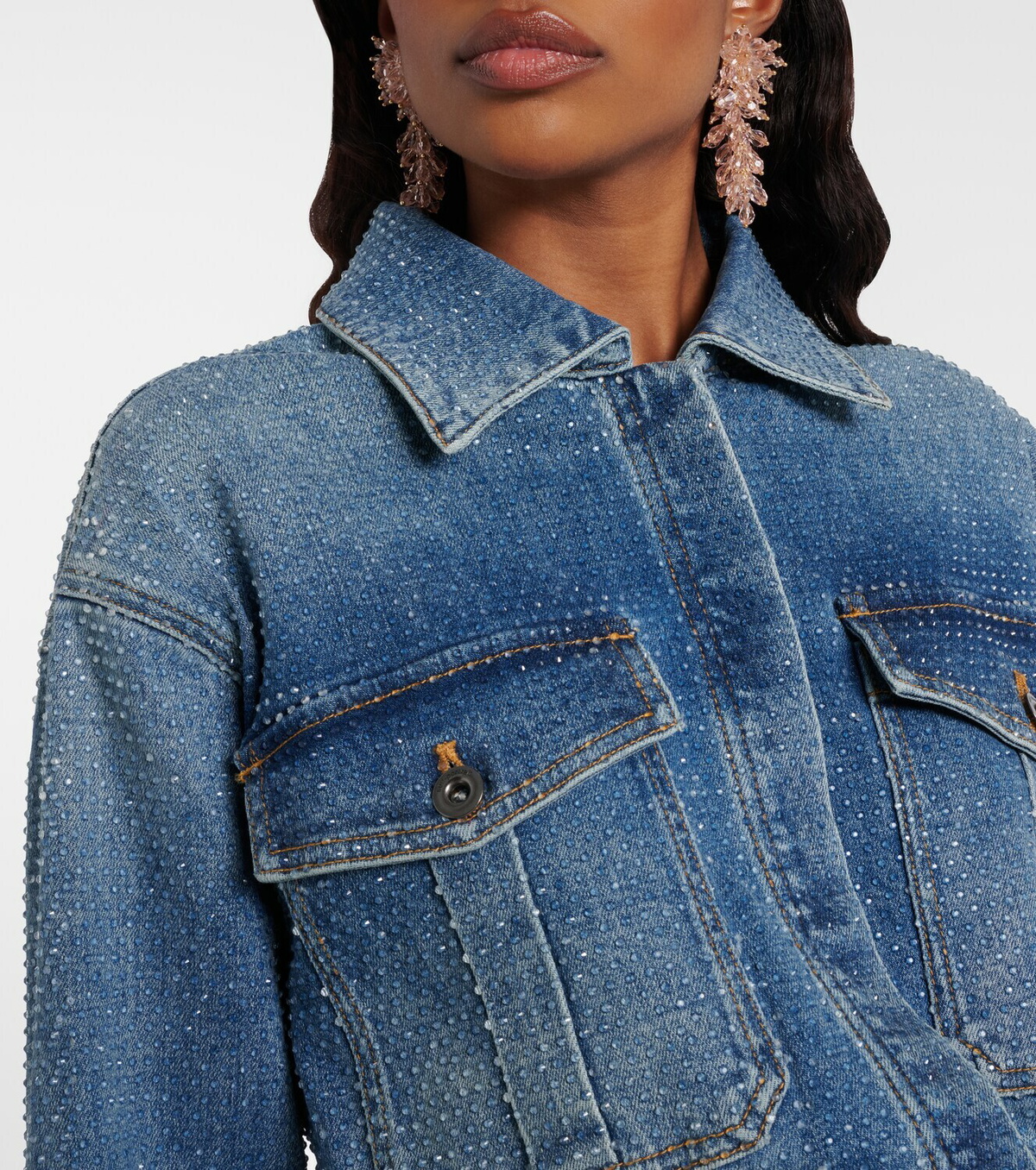 Self-Portrait Embellished denim romper