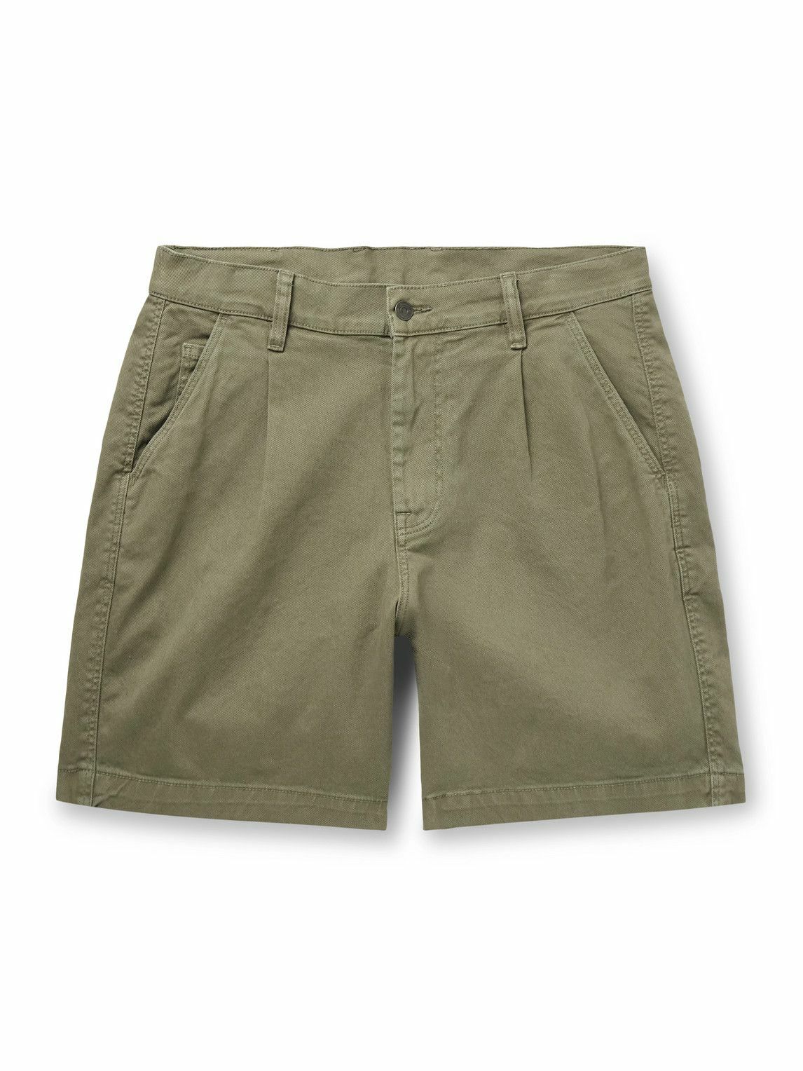 Corridor - Straight-Leg Pleated Garment-Dyed Cotton-Blend Twill Shorts - Green