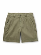 Corridor - Straight-Leg Pleated Garment-Dyed Cotton-Blend Twill Shorts - Green