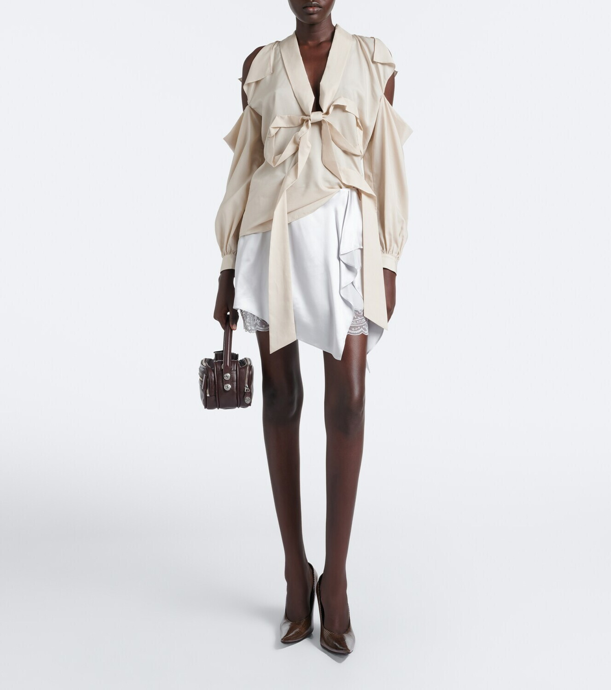 Acne Studios Layered lace-trimmed satin miniskirt
