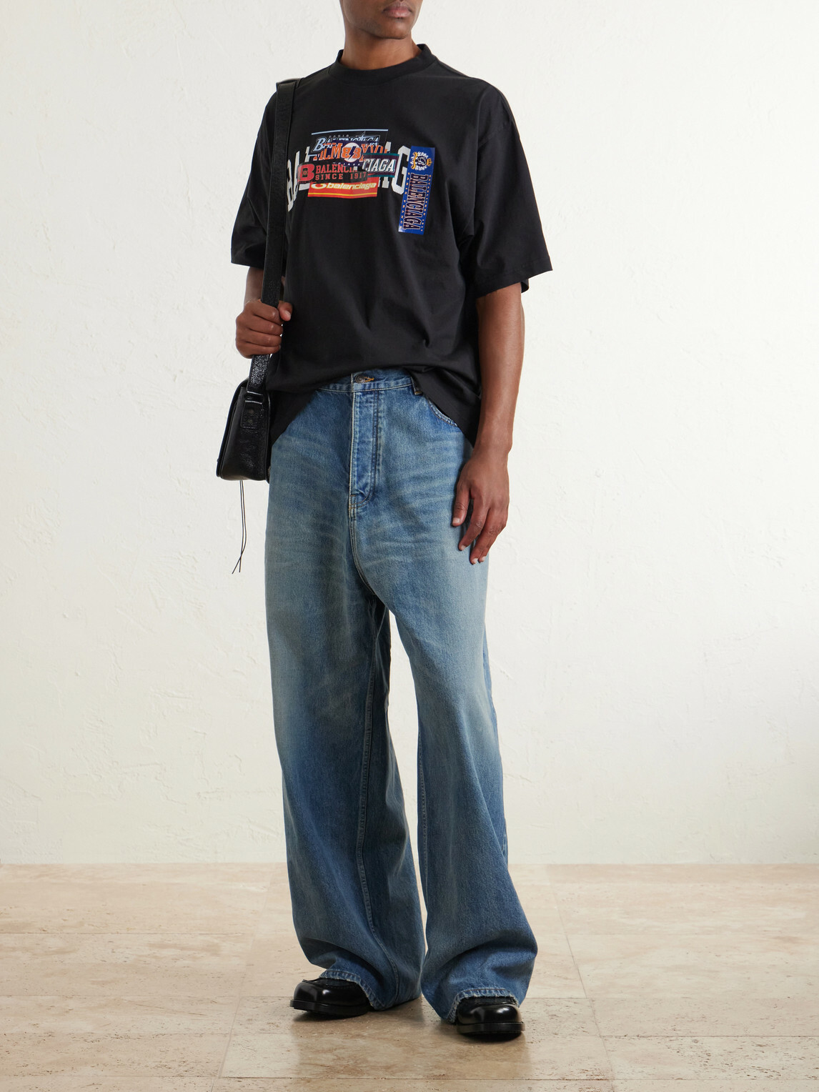 Balenciaga - Printed Cotton-Jersey T-Shirt - Black