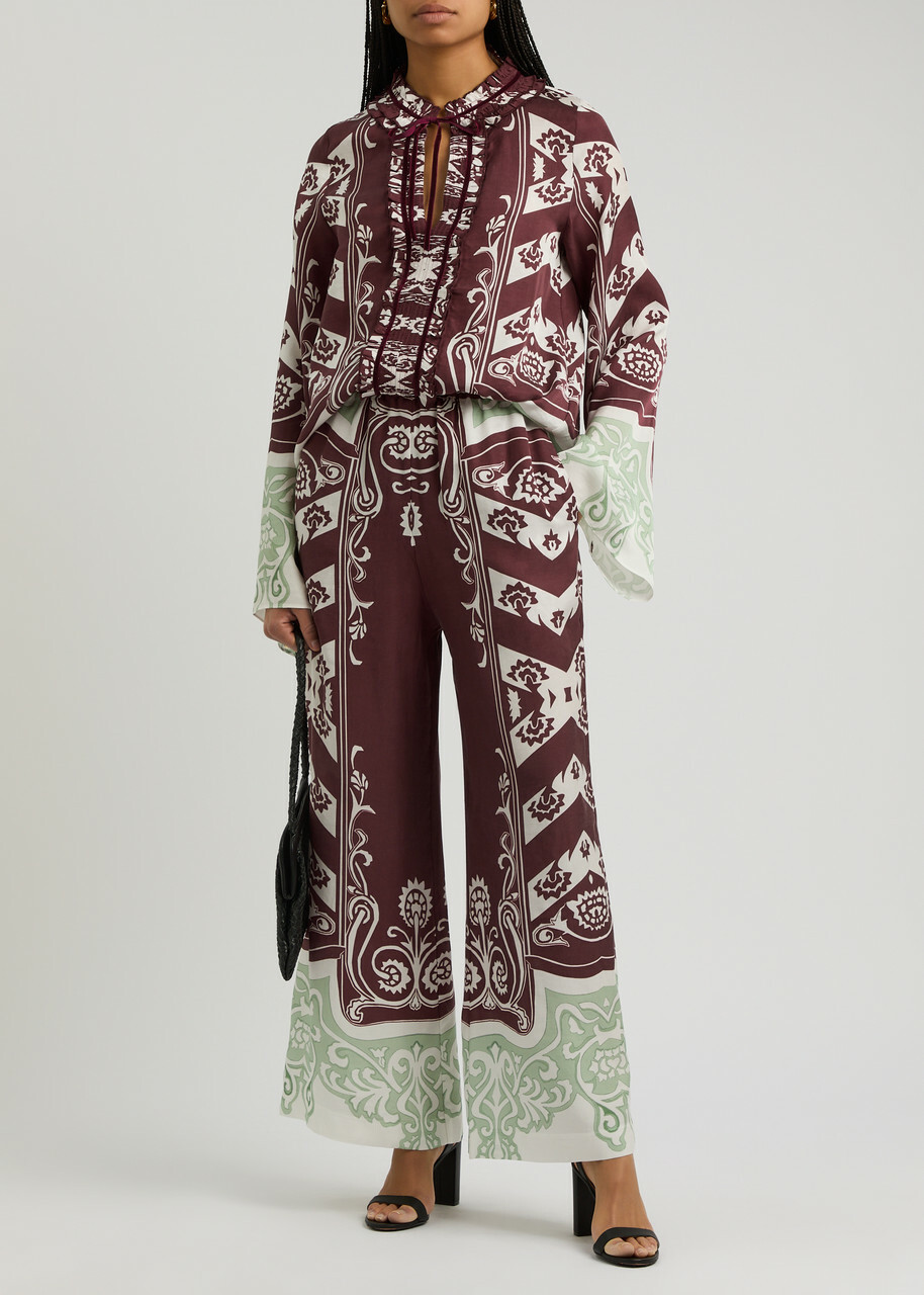 Lug Von Siga Madison Printed Wide-leg Satin Trousers Red