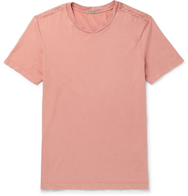 Photo: Bottega Veneta - Intrecciato-Trimmed Cotton-Jersey T-Shirt - Men - Pink