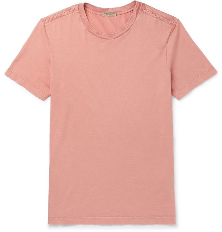 Photo: Bottega Veneta - Intrecciato-Trimmed Cotton-Jersey T-Shirt - Men - Pink