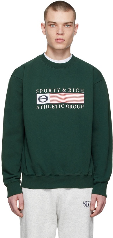 Photo: Sporty & Rich Green Athletic Group Flag Sweatshirt