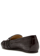 Stuart Weitzman Britt Bow Crocodile-effect Patent Leather Loafers Brown