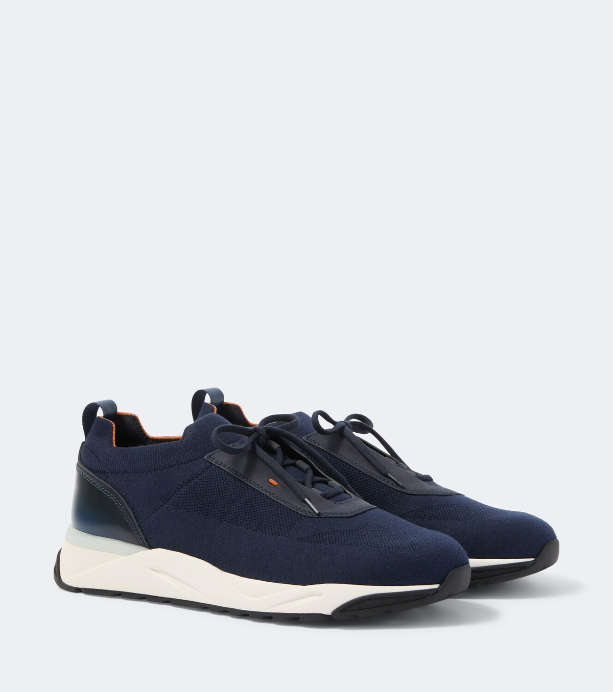 Santoni Leather-trimmed knitted sneakers