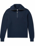 Maison Kitsuné - Logo-Appliquéd Ribbed Cotton-Blend Half-Zip Sweater - Blue