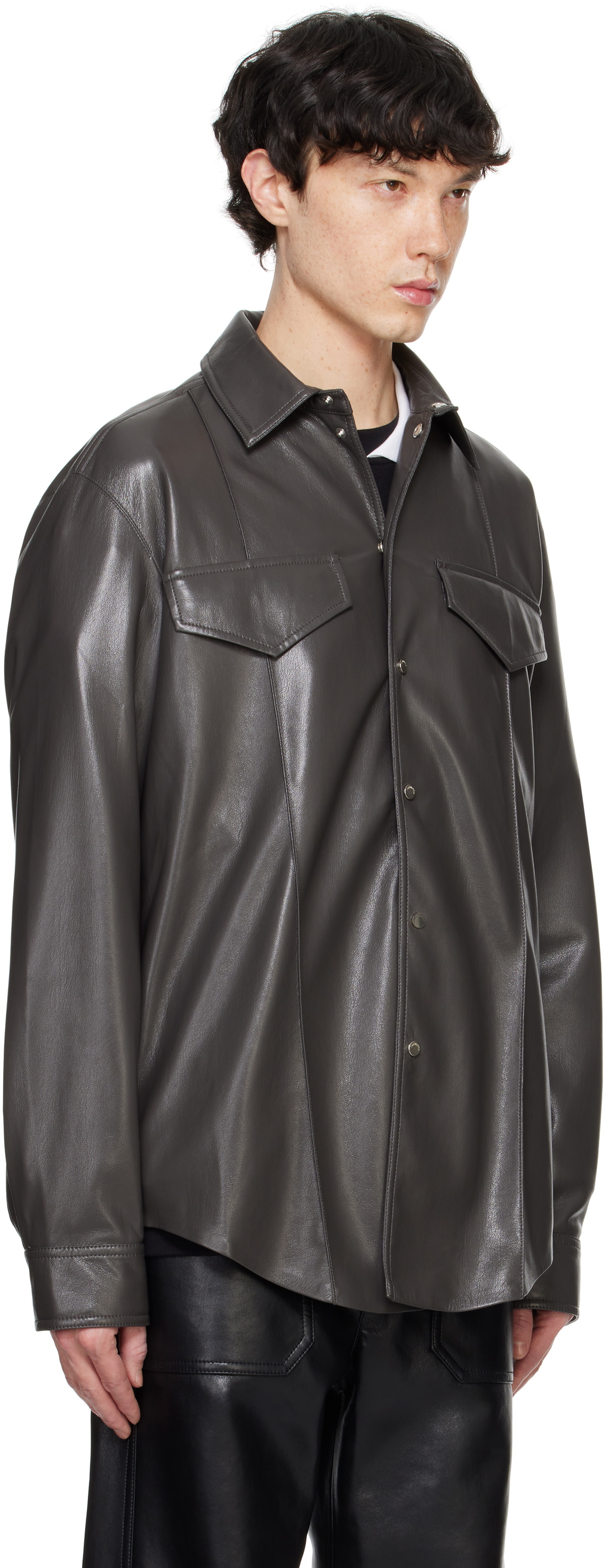 Nanushka Green Olavi Vegan Leather Shirt