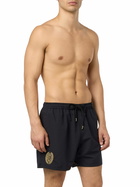 MC2 Saint Barth Black Classic Light Swim Shorts Patmos With Milan 125 Embroidery | Ac Milan 125 Special Edition