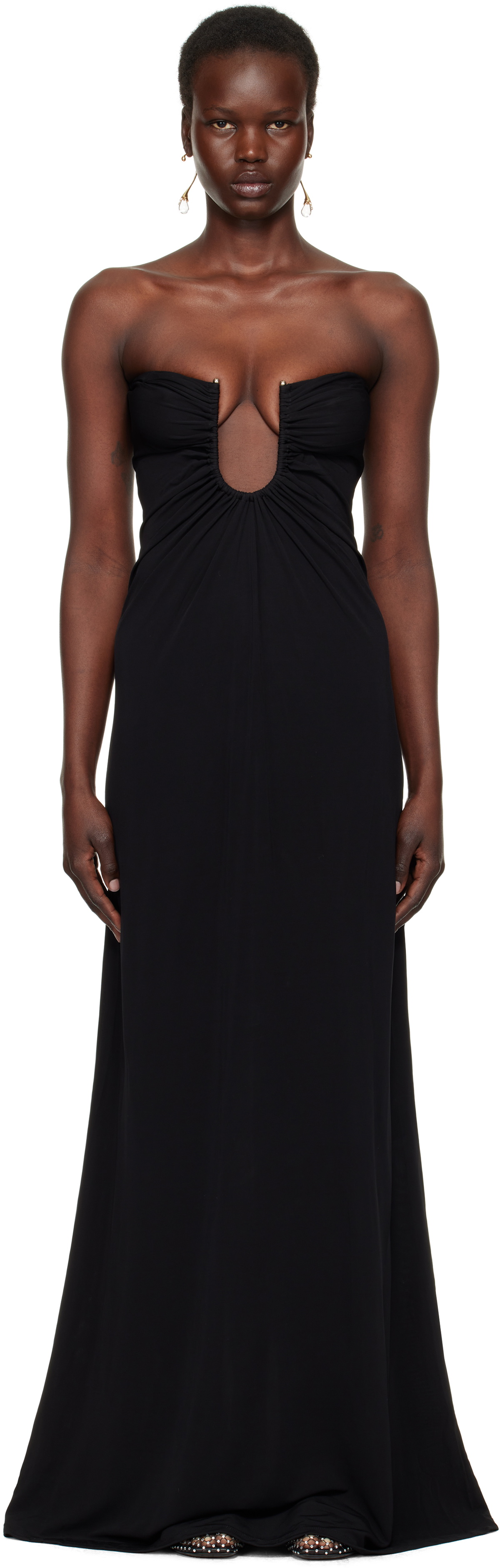christopher esber black maxi dress Christopher Esber Black Arced Palm Strapless Maxi Dress Christopher Esber