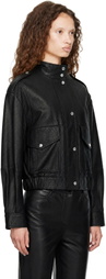 BOSS Black Stand Collar Grained Leather Jacket