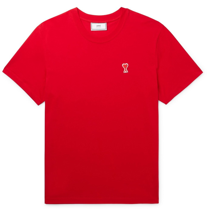 Photo: AMI - Logo-Appliquéd Cotton-Jersey T-Shirt - Red