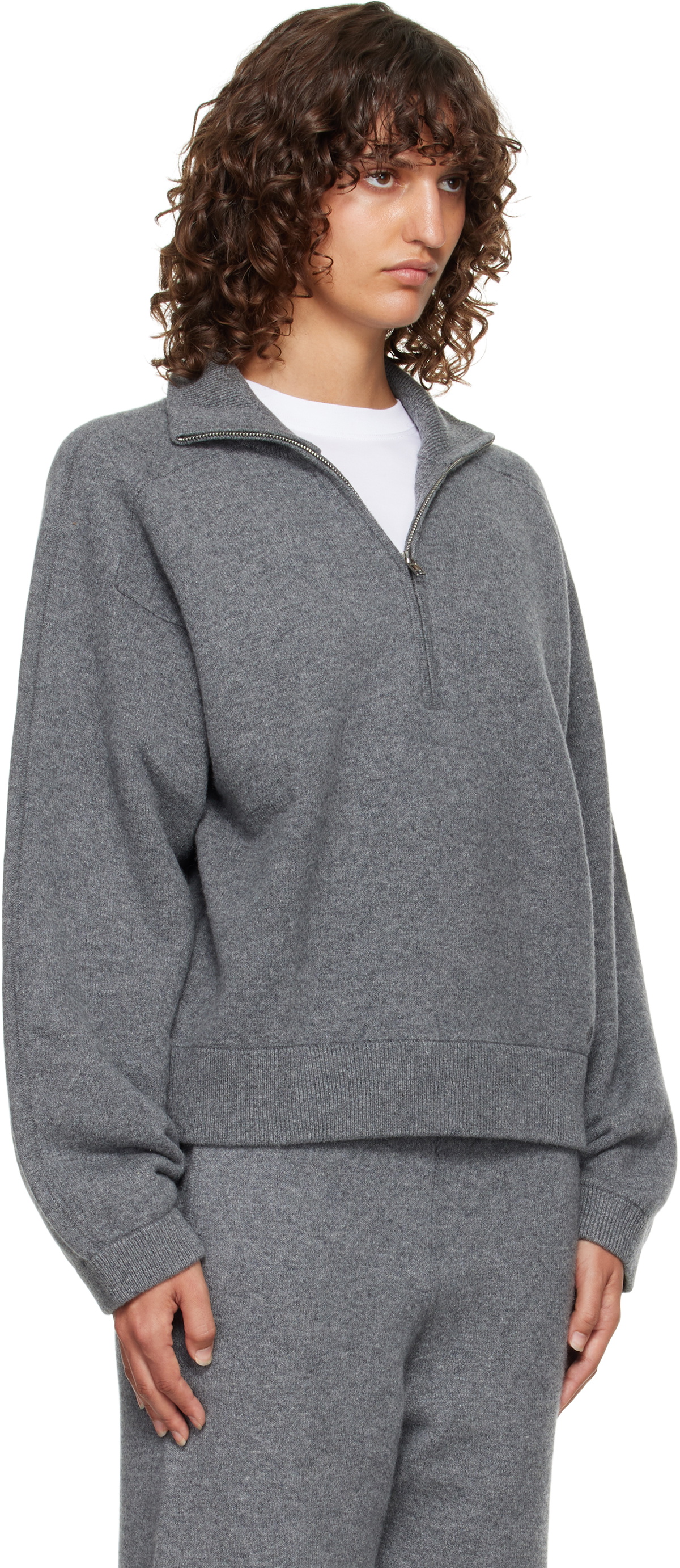 Loulou de Saison Gray Dries Cashmere Zipped Sweater