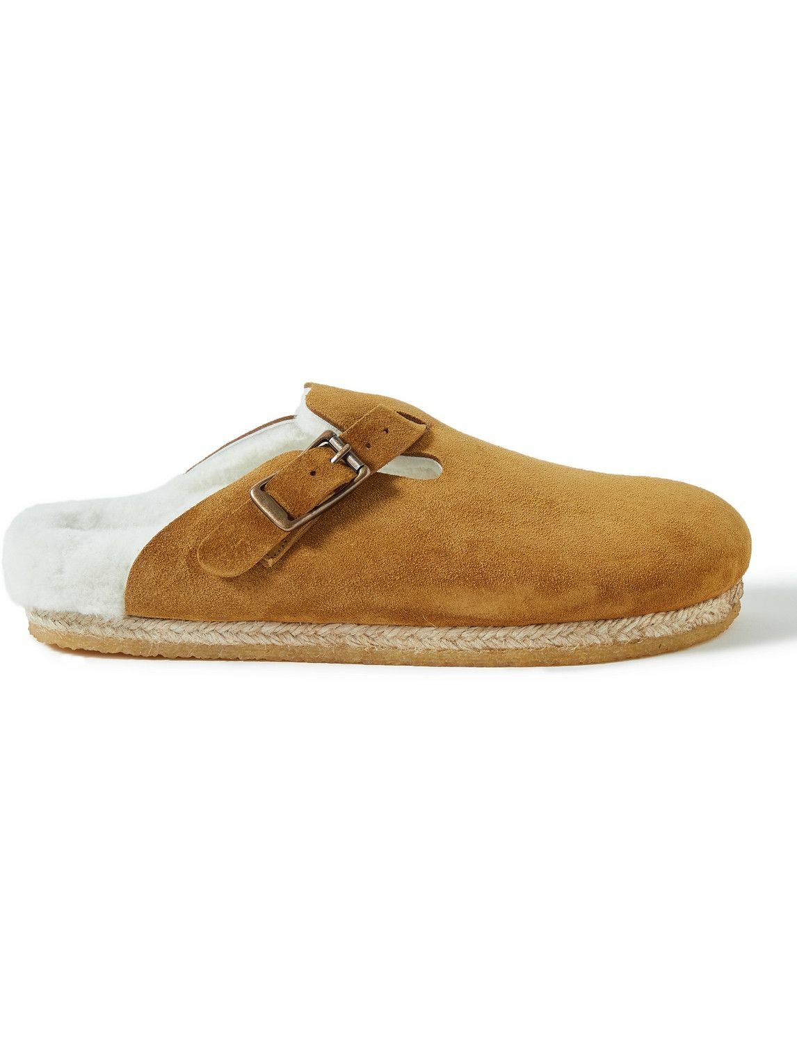 Photo: Yuketen - Sal-1 Shearling-Lined Suede Sandals - Brown