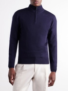 Canali - Rib-Trimmed Wool Half-Zip Sweater - Blue