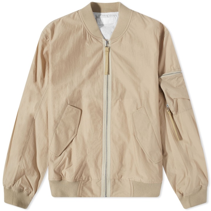 Photo: Helmut Lang Men's Sheer Nylon Logo Bomber Jacket in Uniform Khaki