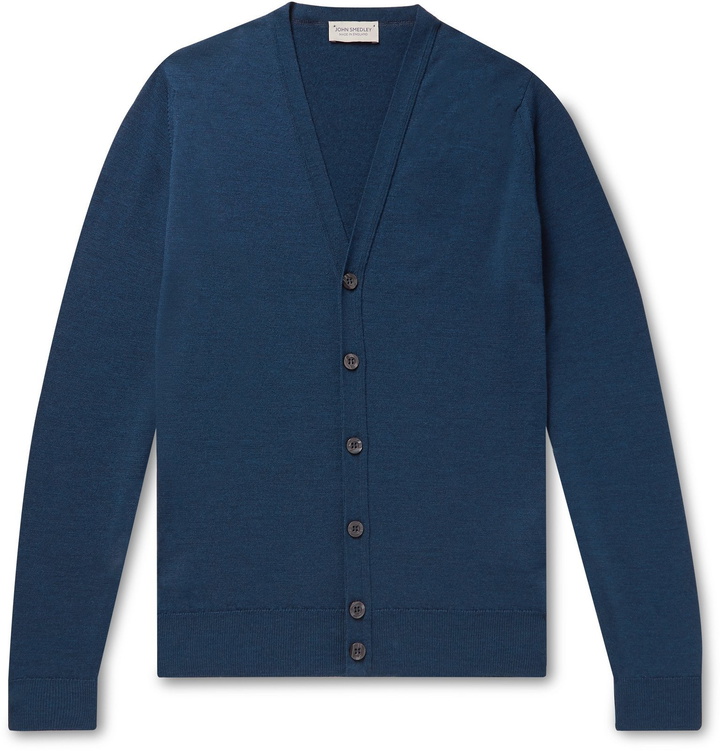 Photo: John Smedley - Burley Slim-Fit Merino Wool Cardigan - Blue