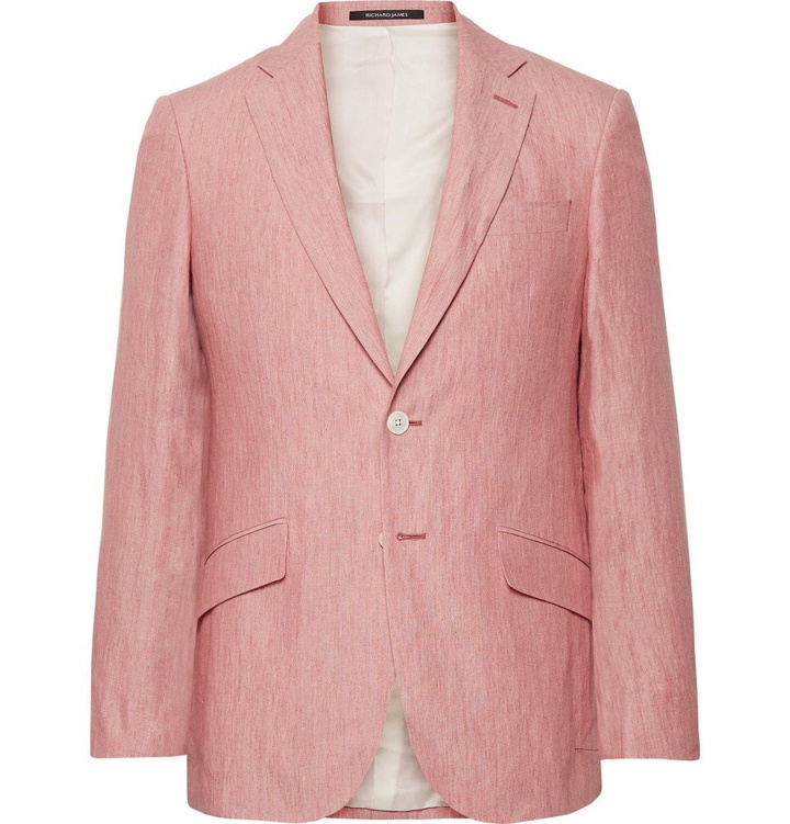 Photo: Richard James - Coral Seishen Slim-Fit Linen Suit Jacket - Coral