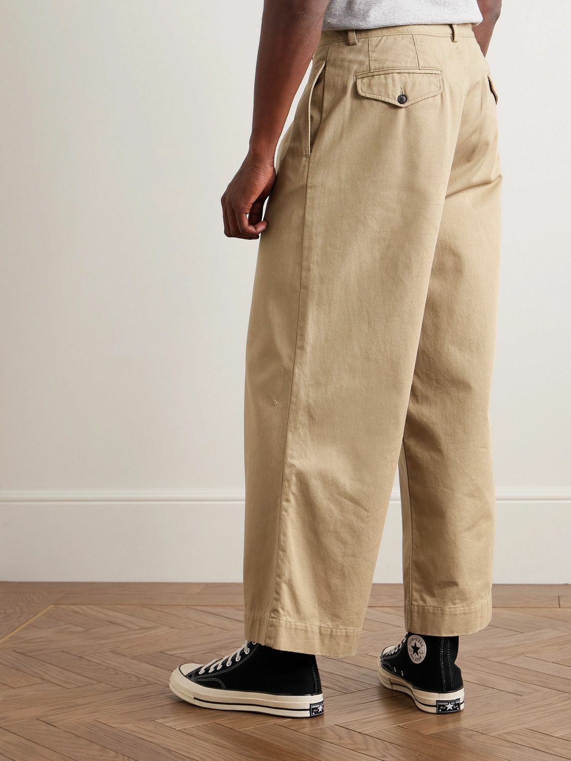 Noah - Wide-Leg Pleated Cotton-Twill Trousers - Neutrals