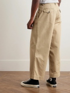 Noah - Wide-Leg Pleated Cotton-Twill Trousers - Neutrals