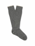 Brunello Cucinelli - Ribbed Mélange Virgin Wool-Blend Socks - Gray