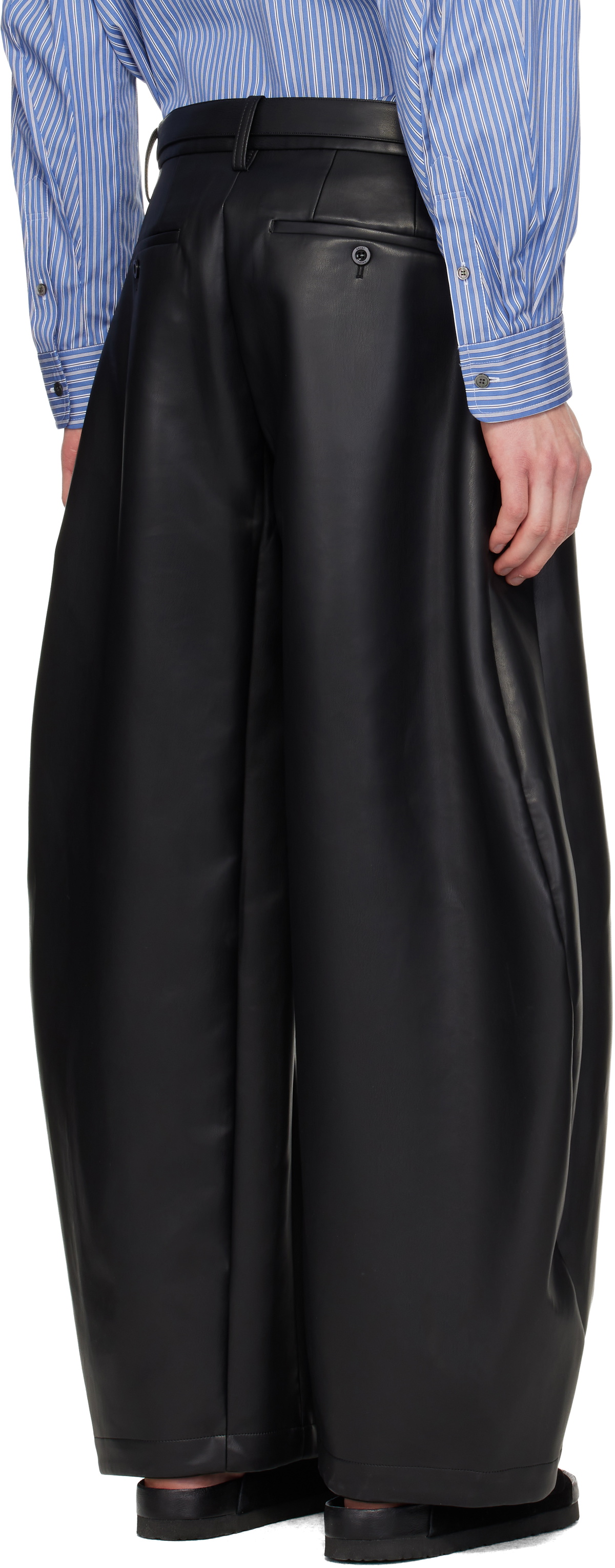 sacai Black Belted Faux-Leather Trousers Sacai