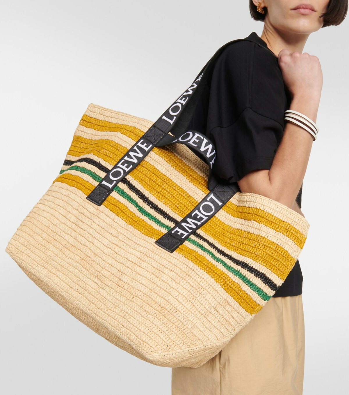 Loewe - Striped raffia tote bag Loewe