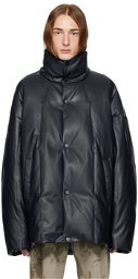 A. A. Spectrum Navy Lambers Down Faux-Leather Jacket
