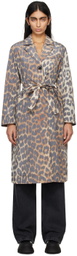 GANNI Brown Leopard Trench Coat