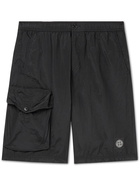 Stone Island - Straight-Leg Logo-Appliquéd Crinkled-Shell Shorts - Black