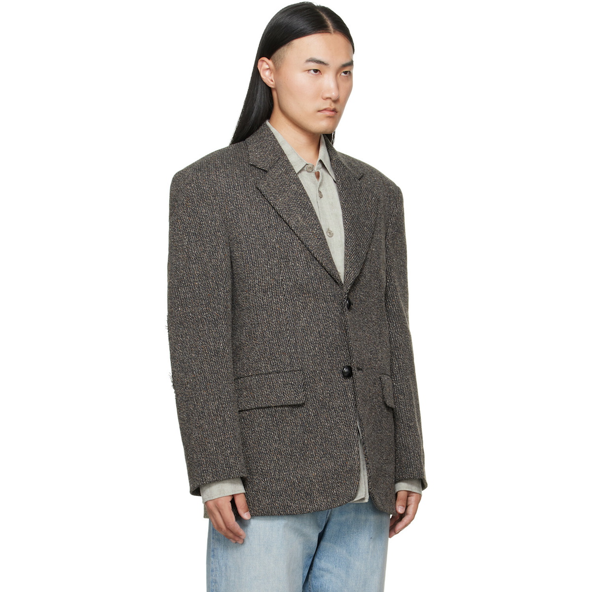 MM6 Maison Margiela Brown Wool Tweed Blazer