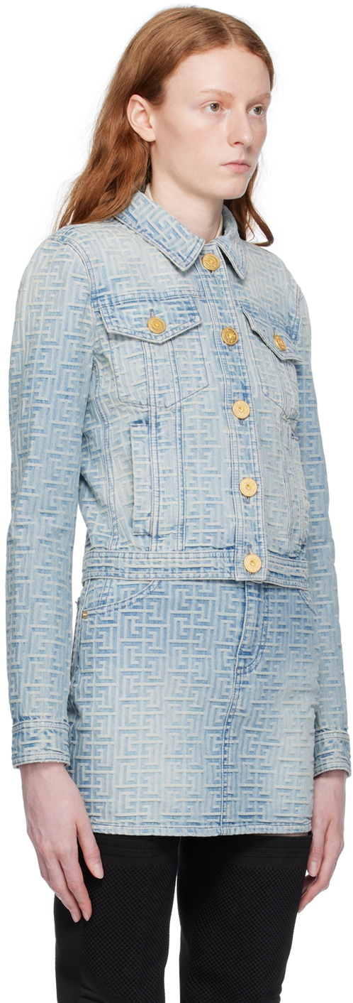 Balmain Blue Monogram Denim Jacket Balmain