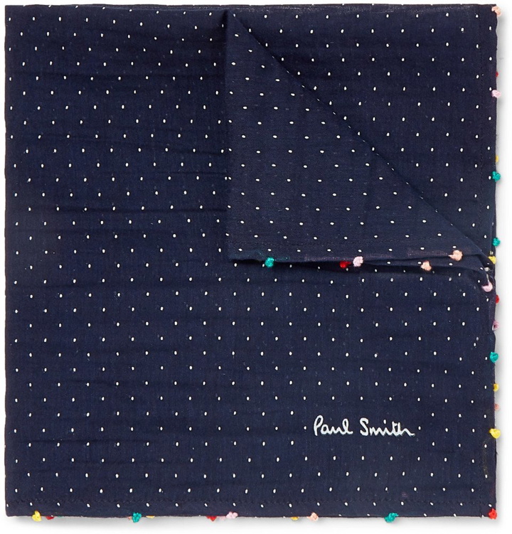 Photo: Paul Smith - Embroidered Pin-Dot Cotton and Silk-Blend Voile Pocket Square - Navy