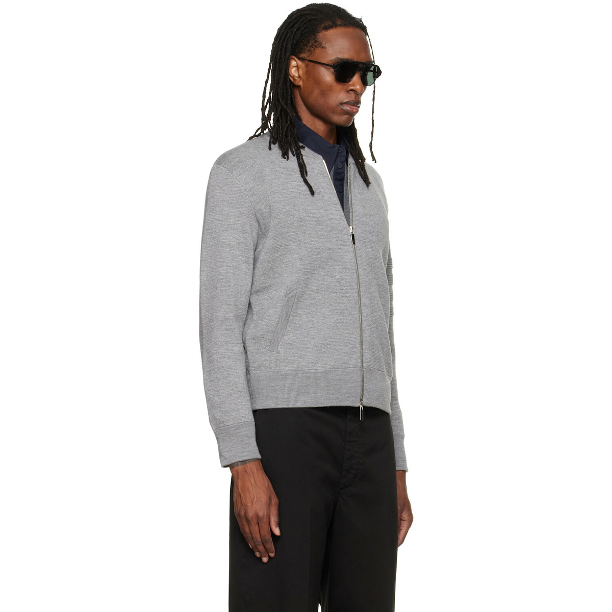 Thom Browne Gray Ottoman Milano Stitch 4-Bar Bomber Jacket