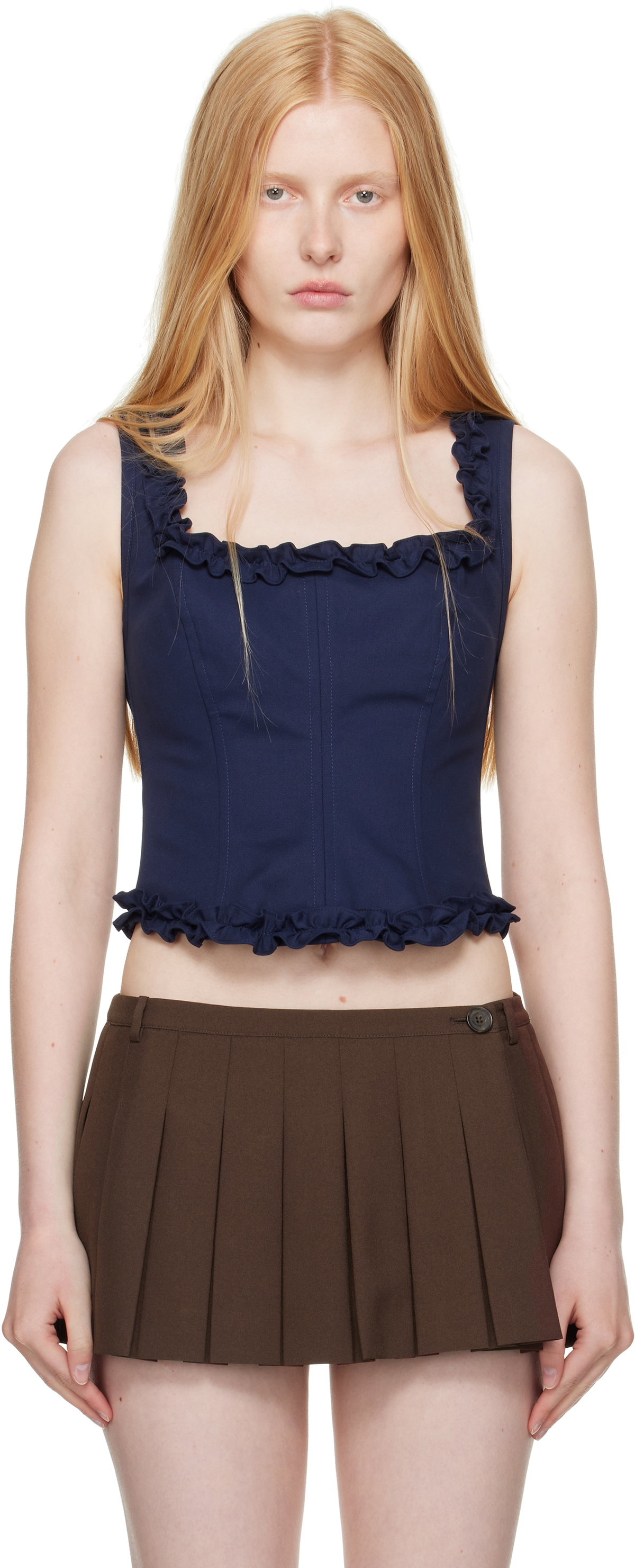 Sandy Liang Navy Piper Corset Top